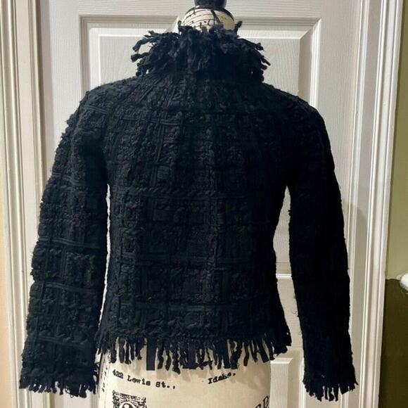 PE DE CHUMBO CROP JACKET TWEED FRINGE WOOL BLEND PENNY LANE SZ S SOPHISTICATED - Picture 3 of 16
